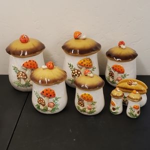 VINTAGE Merry Mushroom Canister Set Plus Extras